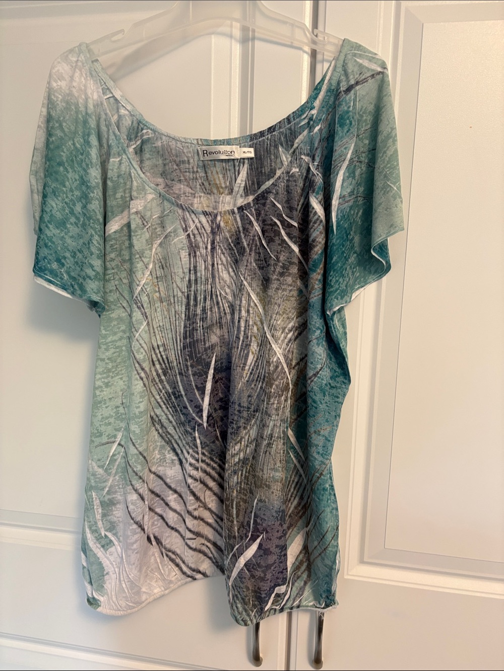 Revolution Mint Green and White Printed Scoop Neck Tee. Elastic bottom